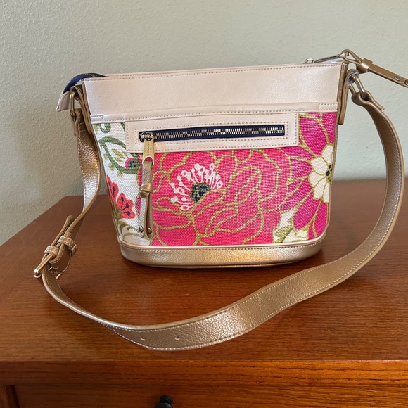 Spartina 449 Bright Floral Print Linen Body Leather Trim Women's Purse - Picture 2 of 16